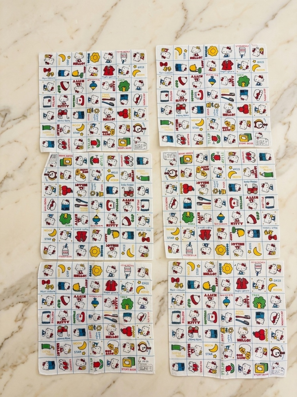 VTG 1976 Hello Kitty Sanrio Cotton Handkerchief Napkins Set of 6 Deadstock NOS